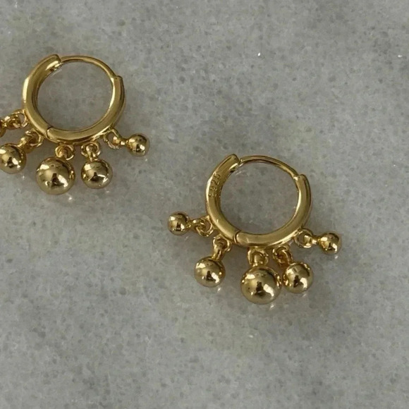 COPY - Gold Beaded Tassel Fringe Hoop Earrings Brand New - Picture 3 of 4